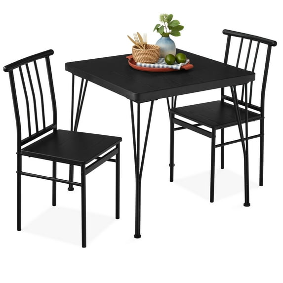Best Choice Products 3-Piece Indoor Metal Wood Square Dining Table, Furniture Set w/ 2 Chairs - Black