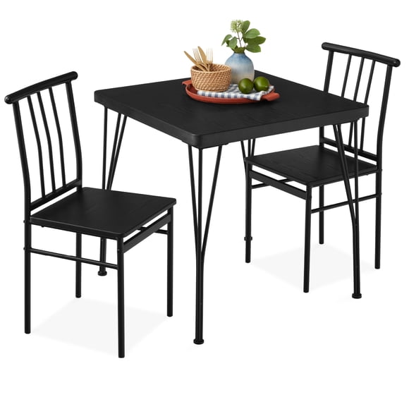 Best Choice Products 3-Piece Indoor Metal Wood Square Dining Table, Furniture Set w/ 2 Chairs - Black
