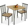 thumbnail image 1 of Best Choice Products 3-Piece Indoor Metal Wood Square Dining Table, Furniture Set w/ 2 Chairs - Brown, 1 of 8