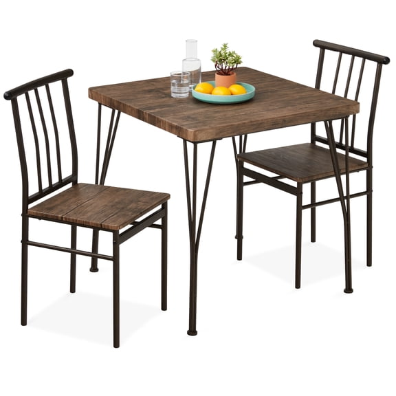 Best Choice Products 3-Piece Indoor Metal Wood Square Dining Table, Furniture Set w/ 2 Chairs - Dark Brown