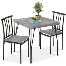 Best Choice Products 3-Piece Indoor Metal Wood Square Dining Table, Furniture Set w/ 2 Chairs - Gray