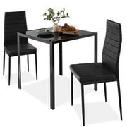 Best Choice Products 3-Piece Kitchen Dining Table Set w/ Glass Tabletop, 2 PU Leather Chairs - Black