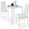 thumbnail image 1 of Best Choice Products 3-Piece Kitchen Dining Table Set w/ Glass Tabletop, 2 PU Leather Chairs - White, 1 of 8