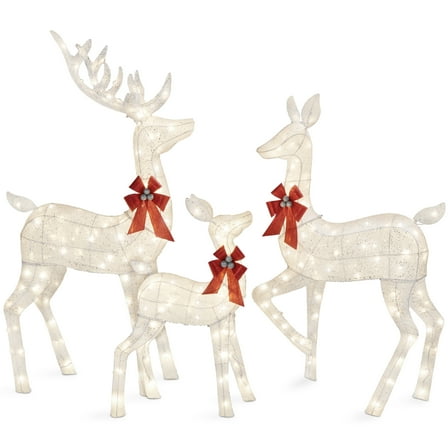 Best Choice Products 3-Piece Lighted Christmas Deer Set Outdoor Yard Decoration w/ 360 LED Lights, Stakes - White