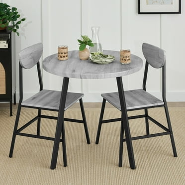 Best Choice Products 3-Piece Mid-Century Modern Round Dining Set w/ 2 Chairs, Angled Legs - Gray