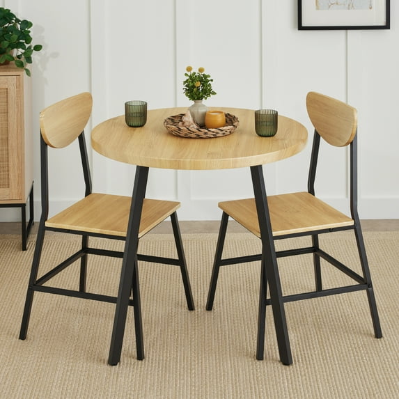 Best Choice Products 3-Piece Mid-Century Modern Round Dining Set w/ 2 Chairs, Angled Legs - Natural