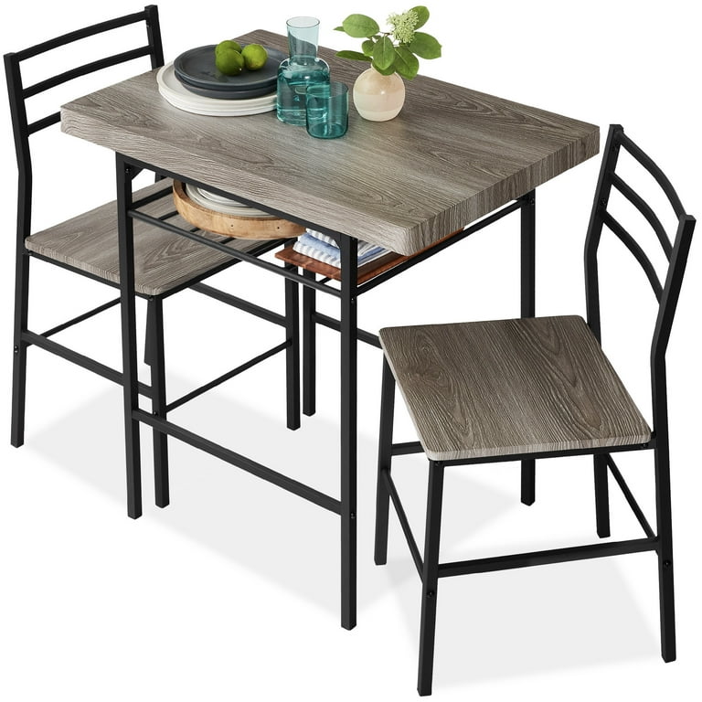 Best Choice Products 3-Piece 36in Wooden Counter Height Dining Table Set for Kitchen Dining Room w/Storage Shelves Metal Frame