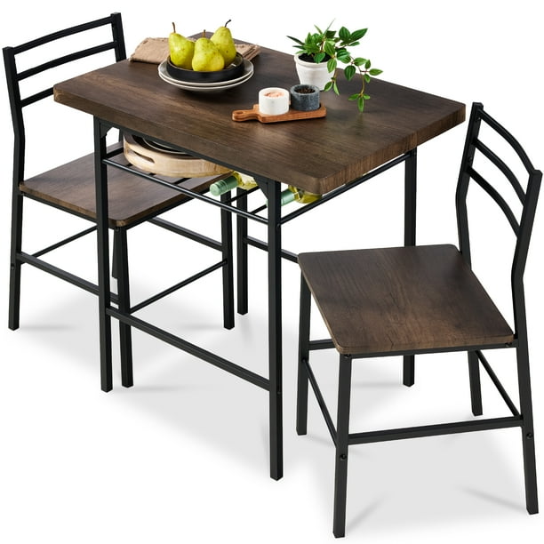 Best Choice Products 3-Piece Modern Dining Set, Square Table & Chairs Set w/ Steel Frame, Storage Rack - Dark Brown/Black