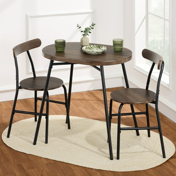 Best Choice Products 3-Piece Modern Oval Dining Table Set, Small Kitchen Dinette w/ 2 Chairs - Dark Brown/Black