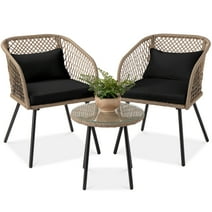 Best Choice Products 3-Piece Outdoor Wicker Bistro Set Patio Chat Conversation Furniture w/ 2 Chairs, Side Table - Black