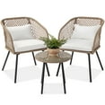 thumbnail image 1 of Best Choice Products 3-Piece Outdoor Wicker Bistro Set Patio Chat Conversation Furniture w/ 2 Chairs, Side Table - Ivory, 1 of 6