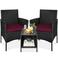 thumbnail image 1 of Best Choice Products 3-Piece Outdoor Wicker Conversation Patio Bistro Set, w/ 2 Chairs, Table - Black/Deep Burgundy, 1 of 8