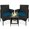 thumbnail image 1 of Best Choice Products 3-Piece Outdoor Wicker Conversation Patio Bistro Set, w/ 2 Chairs, Table - Black/Peacock, 1 of 8