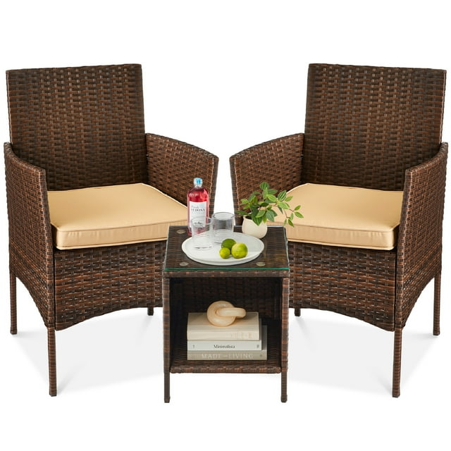 Best Choice Products 3Piece Outdoor Wicker Conversation Patio Bistro Set, w/ 2 Chairs, Table