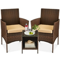 Best Choice Products 3-Piece Outdoor Wicker Conversation Patio Bistro Set, w/ 2 Chairs, Table - Brown/Tan