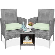 Best Choice Products 3-Piece Outdoor Wicker Conversation Patio Bistro Set, w/ 2 Chairs, Table - Gray/Light Mint