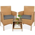 thumbnail image 1 of Best Choice Products 3-Piece Outdoor Wicker Conversation Patio Bistro Set, w/ 2 Chairs, Table - Natural/Gray, 1 of 8