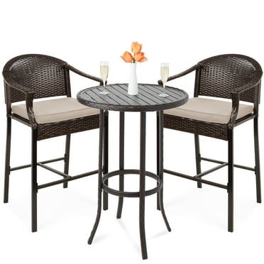 Best Choice Products 3-Piece Outdoor Wicker Patio Bar Table Bistro Set w/ Barstools, Steel Frame - Brown/Beige