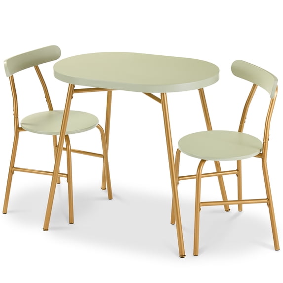 Best Choice Products 3-Piece Oval Dining Table Set, Modern Small Kitchen Dinette w/ 2 Chairs - Sage Green/Gold