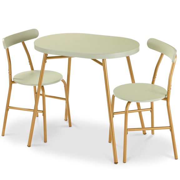 Best Choice Products 3-Piece Oval Dining Table Set, Modern Small Kitchen Dinette w/ 2 Chairs - Sage Green/Gold