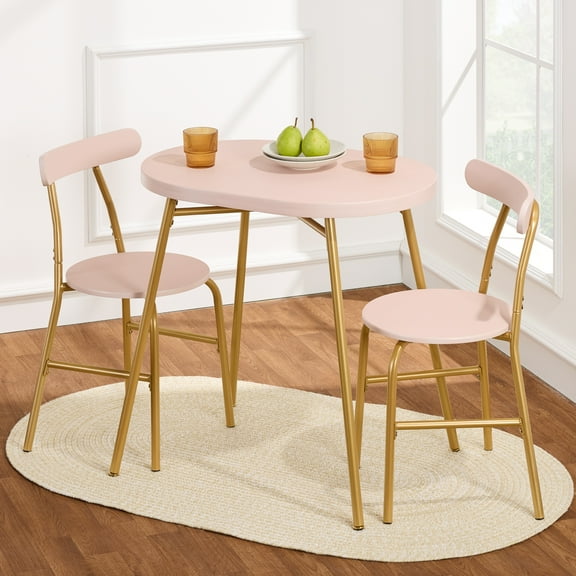 Best Choice Products 3-Piece Oval Dining Table Set, Modern Small Kitchen Dinette w/ 2 Chairs - Pink/Gold