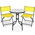 thumbnail image 1 of Best Choice Products 3-Piece Patio Bistro Dining Furniture Set w/ Glass Tabletop, Folding Chairs - Yellow, 1 of 10