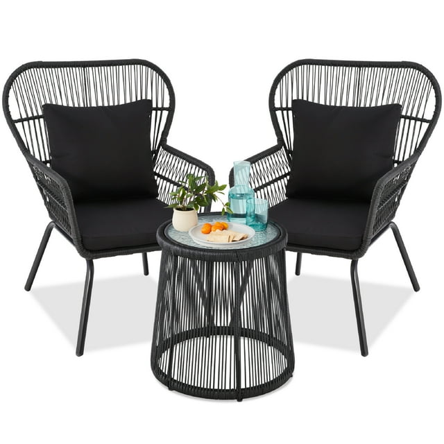 Best Choice Products 3Piece Patio Conversation Bistro Set, Outdoor Wicker w/ 2 Chairs, Cushions