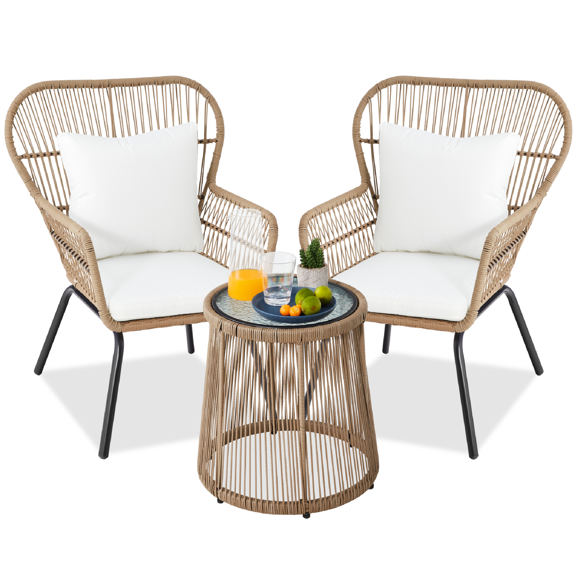 Best Choice Products 3-Piece Patio Conversation Bistro Set, Outdoor Wicker w/ 2 Chairs, Cushions, Side Table - Tan - image 1 of 7