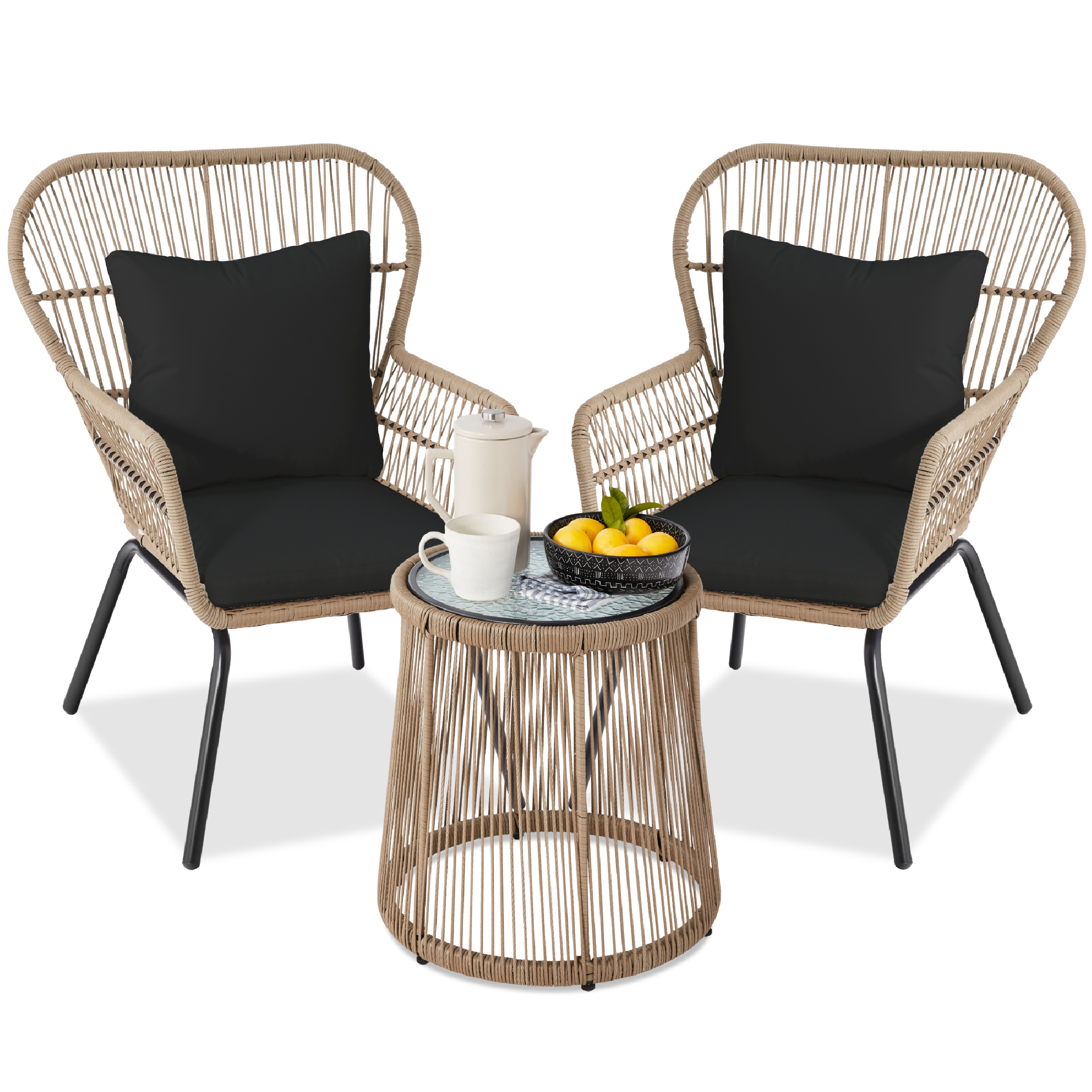 Best Choice Products 3-Piece Patio Conversation Bistro Set, Outdoor Wicker w/ 2 Chairs, Cushions, Table - Natural/Black - image 1 of 8