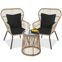Best Choice Products 3-Piece Patio Conversation Bistro Set, Outdoor Wicker w/ 2 Chairs, Cushions, Table - Natural/Black