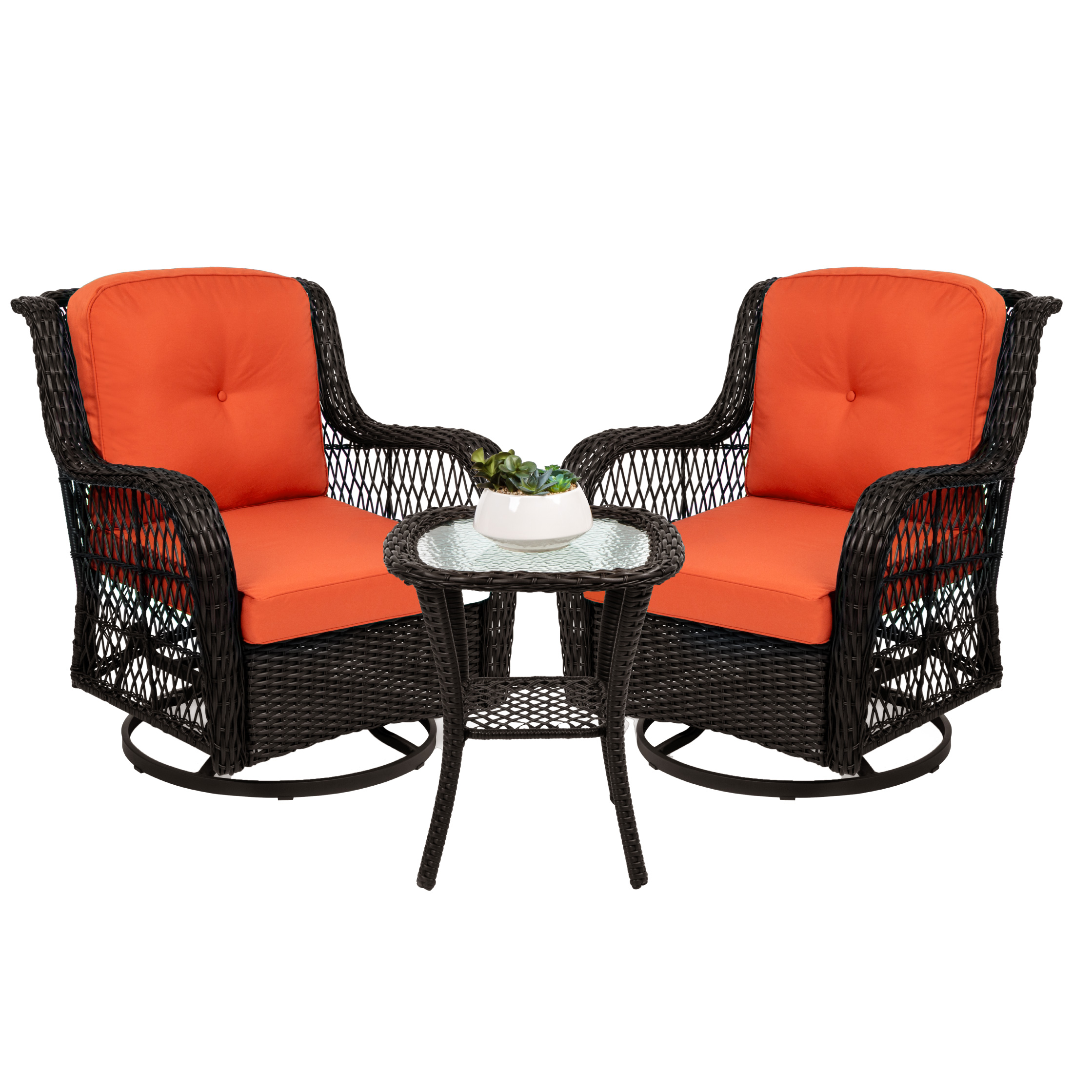 Best Choice Products 3-Piece Patio Wicker Bistro Furniture Set w/ 2 Cushioned Swivel Rocking Chairs, Side Table - Rust - image 1 of 8