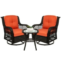 Best Choice Products 3-Piece Patio Wicker Bistro Furniture Set w/ 2 Cushioned Swivel Rocking Chairs, Side Table - Rust