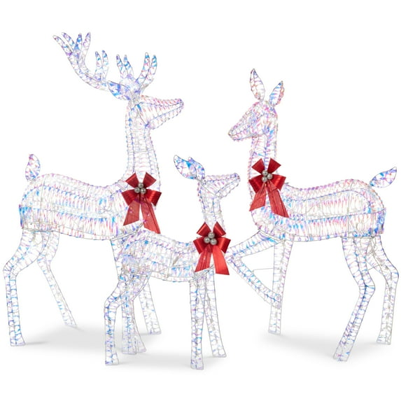 Best Choice Products 3-Piece Lighted Christmas Deer Set Outdoor Yard Decoration w/ 360 LED Lights, Stakes - Iridescent