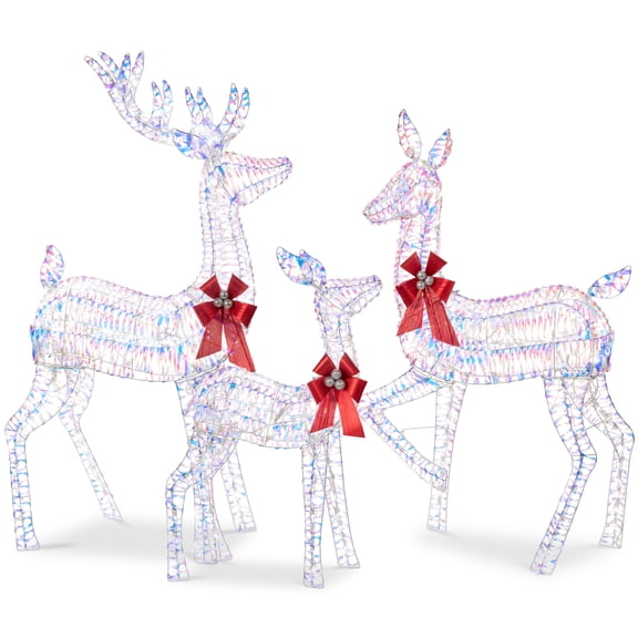 Best Choice Products 3-Piece Lighted Christmas Deer Set Outdoor Yard Decoration w/ 360 LED Lights, Stakes - Iridescent