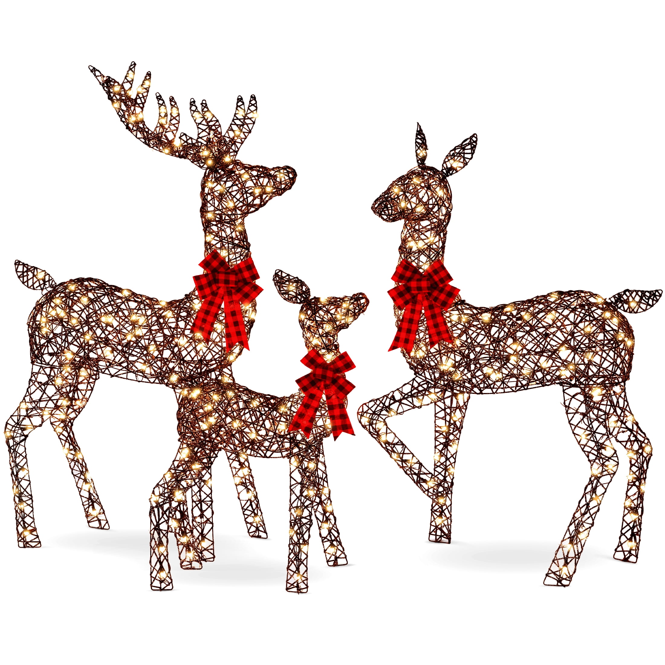 3-Piece Rattan Deer Set, Lighted Christmas Outdoor Decoration w/ 360 Lights, Stakes - Rattan - Walmart.com