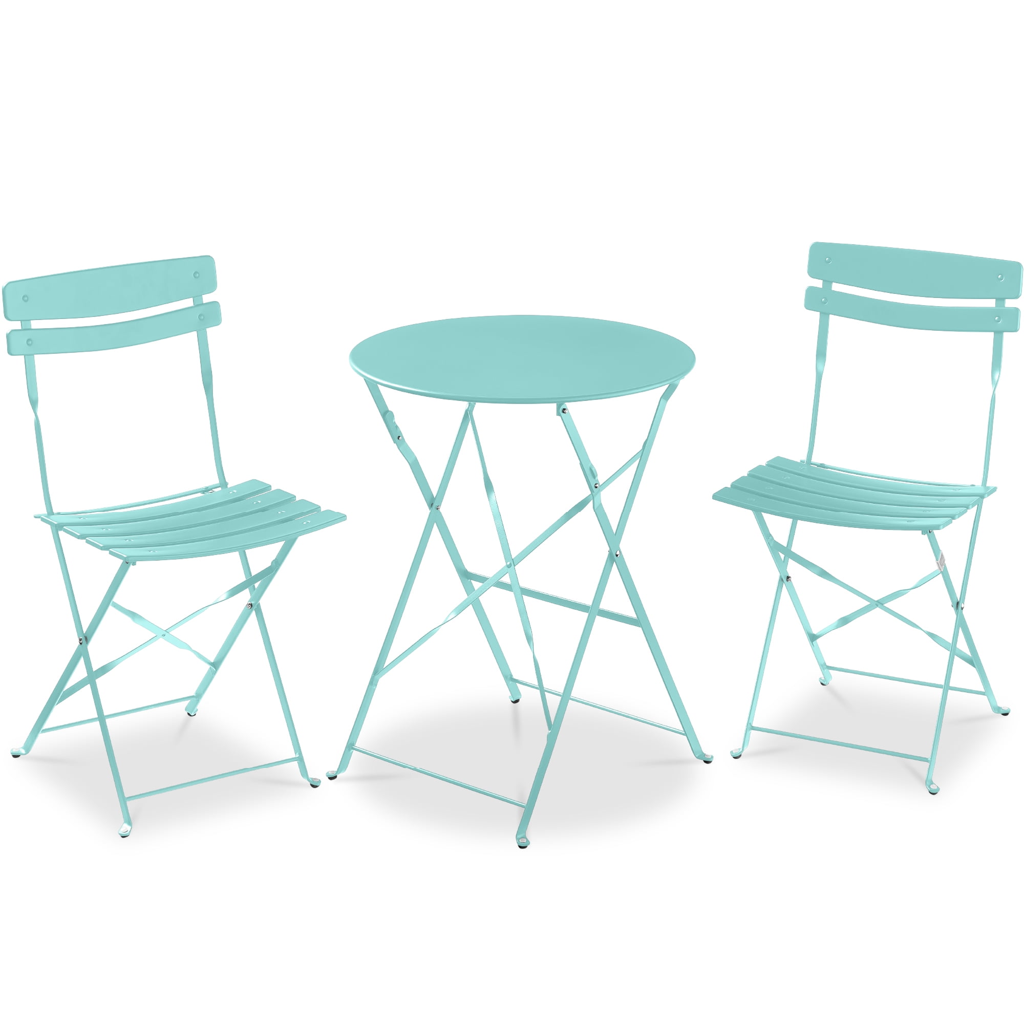 Best Choice Products 3-Piece Small Bistro Set, Folding Patio Furniture Set of 2 Chairs and Table - Aqua Blue
