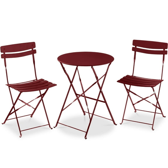 Best Choice Products 3-Piece Small Bistro Set, Folding Patio Furniture Set of 2 Chairs and Table - Burgundy