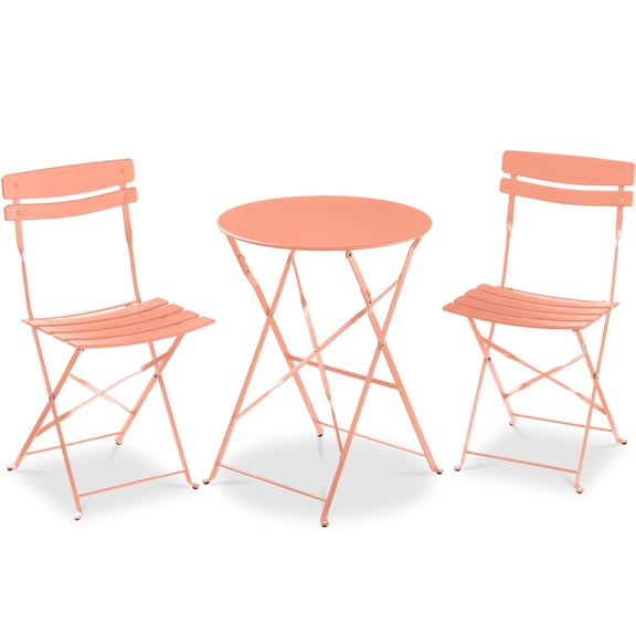 Best Choice Products 3-Piece Small Bistro Set, Folding Patio Furniture Set of 2 Chairs and Table - Coral