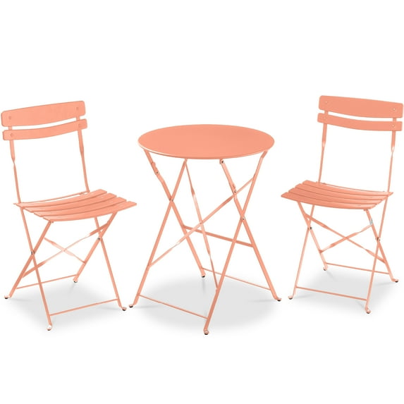 Best Choice Products 3-Piece Small Bistro Set, Folding Patio Furniture Set of 2 Chairs and Table - Coral