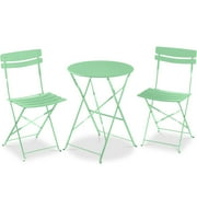 Best Choice Products 3-Piece Small Bistro Set, Folding Patio Furniture Set of 2 Chairs and Table - Mint Green