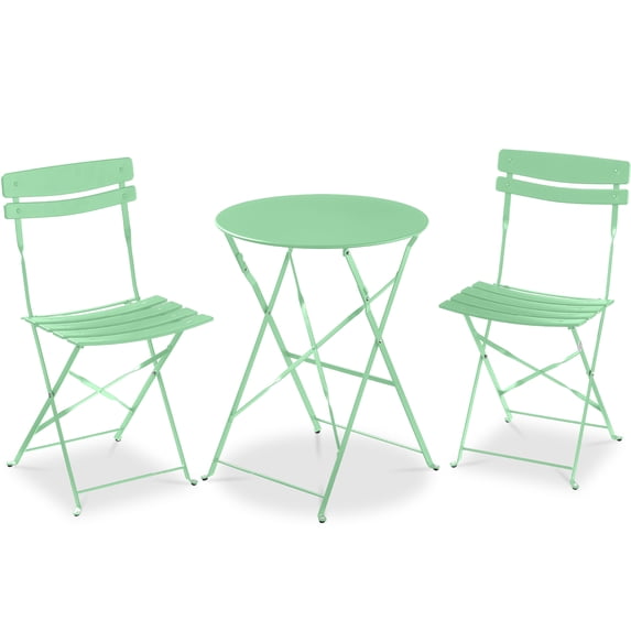 Best Choice Products 3-Piece Small Bistro Set, Folding Patio Furniture Set of 2 Chairs and Table - Mint Green