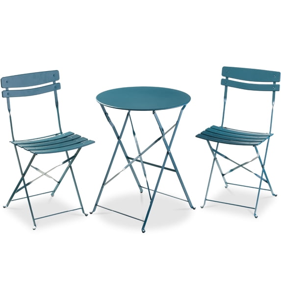 Best Choice Products 3-Piece Small Bistro Set, Folding Patio Furniture Set of 2 Chairs and Table - Peacock Blue