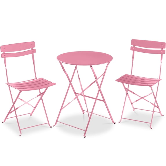 Best Choice Products 3-Piece Small Bistro Set, Folding Patio Furniture Set of 2 Chairs and Table - Pink