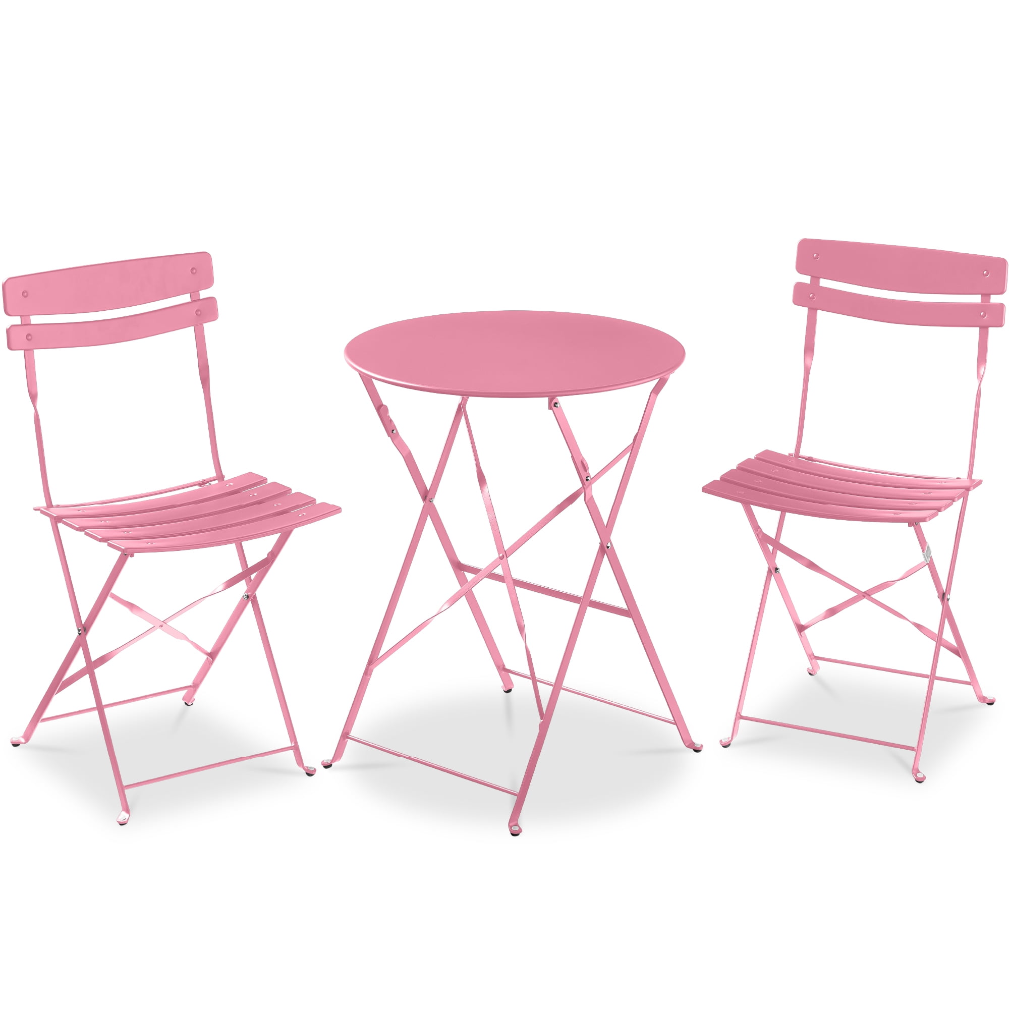 Best Choice Products 3-Piece Small Bistro Set, Folding Patio Furniture Set of 2 Chairs and Table - Pink