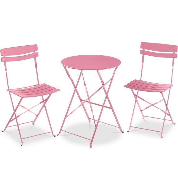 Best Choice Products 3-Piece Small Bistro Set, Folding Patio Furniture Set of 2 Chairs and Table - Pink