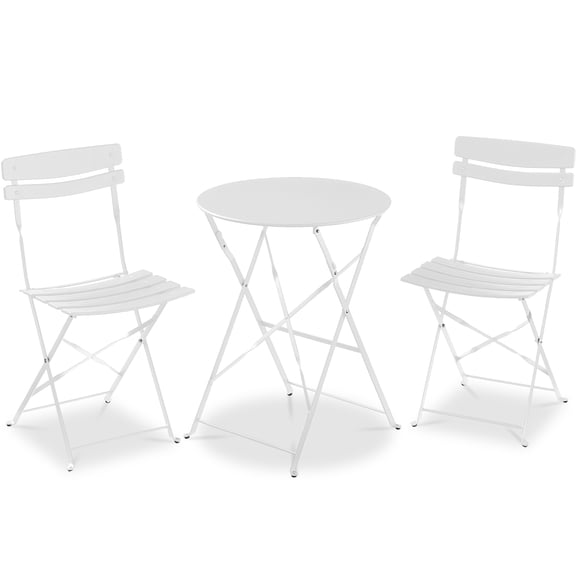 Best Choice Products 3-Piece Small Bistro Set, Folding Patio Furniture Set of 2 Chairs and Table - White
