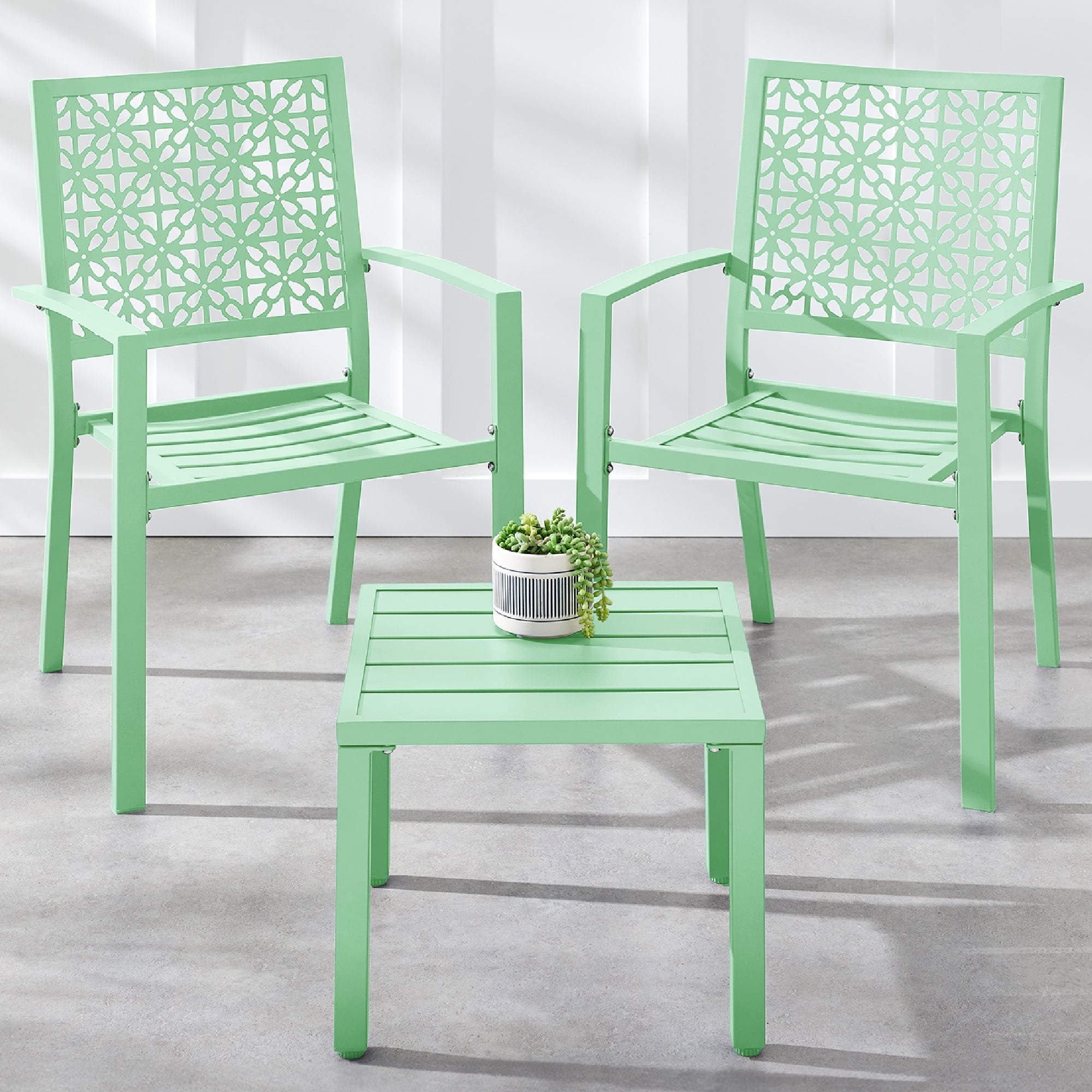 Mint Green Steel 3-Piece Patio Bistro Set with Geometric Design