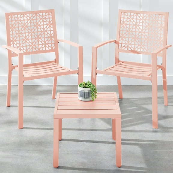 Best Choice Products 3-Piece Stackable Patio Bistro Set, Outdoor Chat Furniture w/ 2 Chairs, Table - Peach