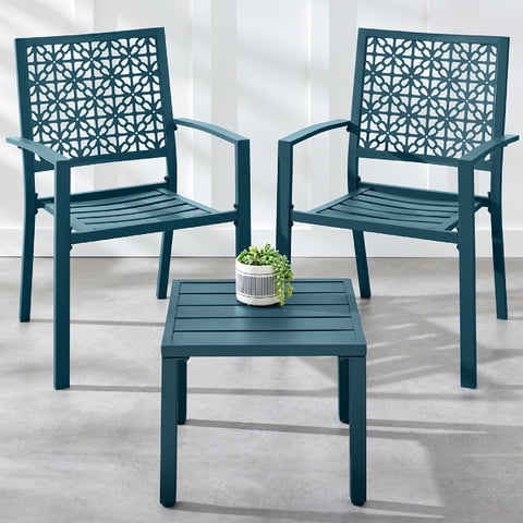 Best Choice Products 3-Piece Stackable Patio Bistro Set, Outdoor Chat Furniture w/ 2 Chairs, Table - Peacock Blue