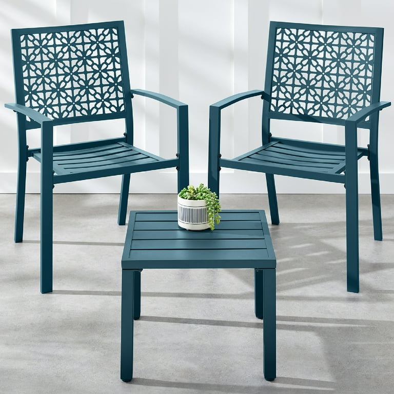 Best Choice Products 3 Piece Stackable Patio Bistro Set Outdoor Chat Furniture w 2 Chairs Table Peacock Blue Walmart